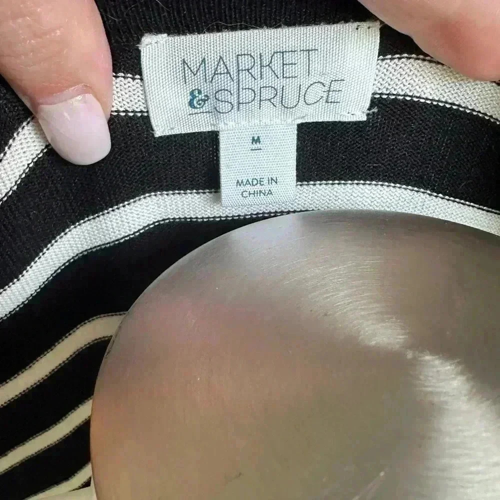 Size M Market & Spruce front cascading stripe cardigan with brown elbow patches - Picture 3 of 5